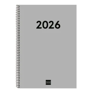 Finocam Espiral Recambio Anual 2026 para Agendas Duo en Catalan - Anual 2026 - Formato E40 - 217x14x297mm - Semana Vista en Vertical - Color Gris Claro