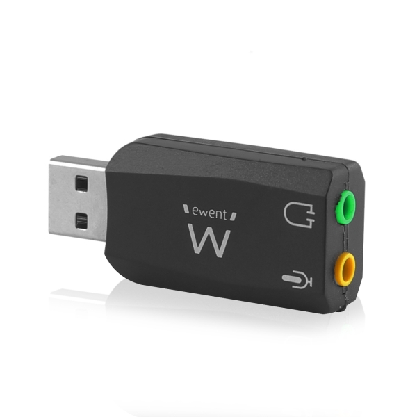 Ewent EW3751 Adaptador USB Audio - 2 Conectores 3.5mm para Microfono y Altavoces - Sonido 5.1 - Color Negro