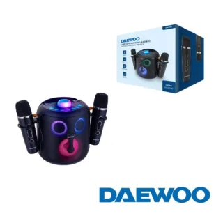 Daewoo DW3008 Altavoz Karaoke Portatil Bluetooth 5.4 de 15W - 2 Microfonos Inalambricos - Luces LED - Radio FM - USB/SD/Aux - Bateria 1800mAh - Carga USB‑C - Asa de Transporte y Soporte para