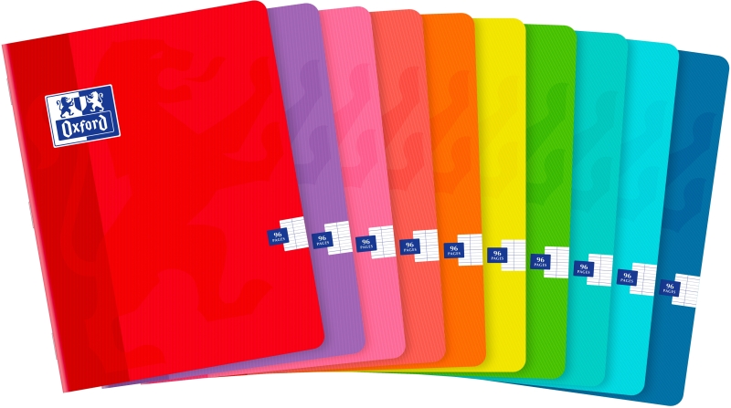 Oxford Libreta Grapada A5+ Cuadricula Seyes - 48 Hojas con Margen - Tapa Blanda - Ideal para Tomar Apuntes - Colores Surtidos · Pack de 10 uds.