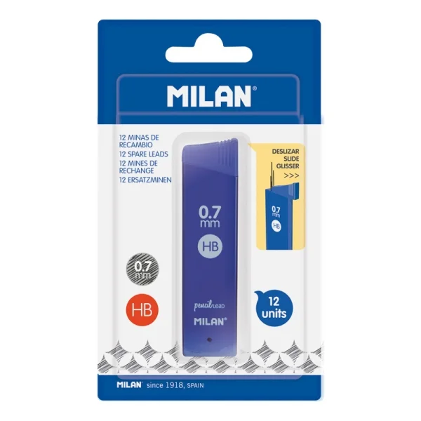 Milan Pack de 12 Minas Grafito 0.7mm - Dureza HB - Color Gris Oscuro