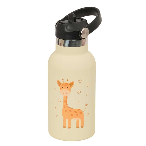 Safta Jirafa Botella Isotermica Infantil - Capacidad 350ml - Tapon Roscado con Valvula - Base de Silicona - Asa Superior - Acero Inoxidable - 12h Caliente - 24h Frio - 19.5x7.3cm - Color Mel