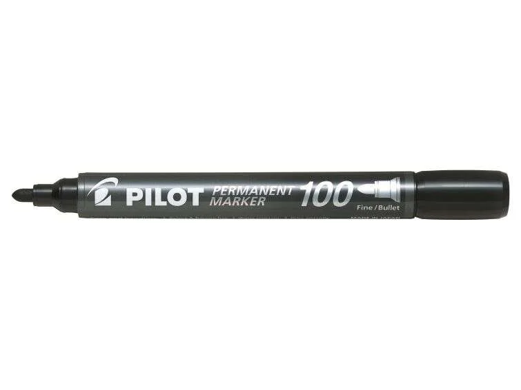 Pilot Rotulador Permanente 100 - Punta Fina de Bala 4,5mm - Trazo 1mm - Color Negro · Pack de 12 uds.