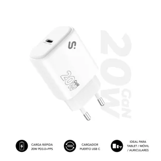 Subblim Cargador de Pared GaN 20W - USB-C - Carga rápida - Color Blanco