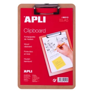 Apli Carpeta Portapapeles con Base de Madera y Pinza Metalica - Medidas 155x225mm - Formato A5
