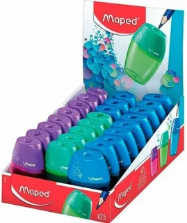 Maped Shaker Sacapuntas de 1 Orificio con Deposito de Gran Capacidad - Forma Ergonomica - Colores Surtidos · Pack de 25 uds.