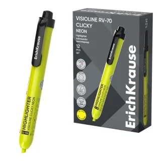 ErichKrause Visioline RV-70 Clicky Marcador Fluorescente - Retractil - Punta Biselada - Trazo de 1.0mm a 3.5mm - Color Amarillo · Pack de 12 uds.