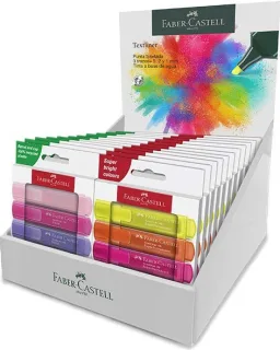 Faber-Castell Textliner 46 Expositor con 11 Packs de 4 Marcadores Neon y 11 Packs de 4 Marcadores Pastel - Punta Biselada - Trazo entre 1mm y 5mm - Tinta con Base de Agua - Colores Surtidos