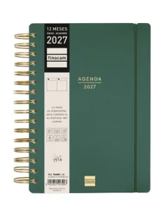 Finocam Haiku Agenda - Anual 2027 - 1 Dia por Pagina - Formato E10 - 155x212mm - Espiral Doble - Tapa Dura de Tacto Suave - Goma Elastica - Papel de 95g/m2 - Color Verde