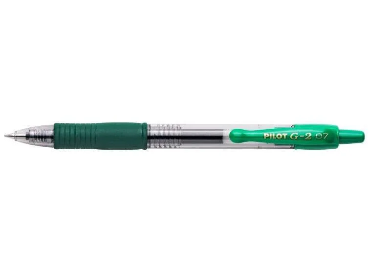 Pilot Boligrafo de Gel G2 Rollerball Retractil - Recargable - Punta de Bola Redonda 0.7mm - Trazo 0.32mm - Grip Ergonomico - Color Verde · Pack de 12 uds.