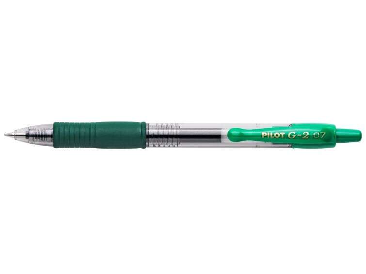 Pilot Boligrafo de Gel G2 Rollerball Retractil - Recargable - Punta de Bola Redonda 0.7mm - Trazo 0.32mm - Grip Ergonomico - Color Verde · Pack de 12 uds.