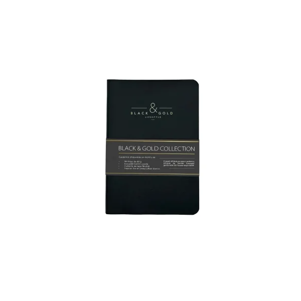 Dohe Black & Gold Cuaderno con Encuadernacion Cosida A6 - 96 Hojas Lisas de 80g - Tapa Flexible Forrada en Polipiel - Color Negro