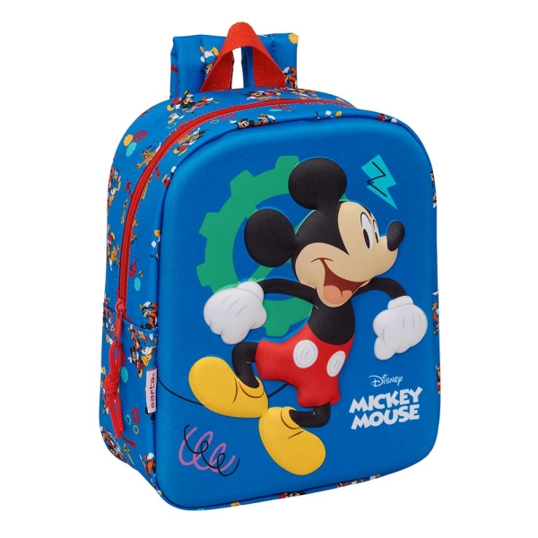 Safta Mickey Mouse Mochila Guarderia 3D - 6L - Cremallera - Asa de Mano - 22x27x10cm - Color Azul Oscuro