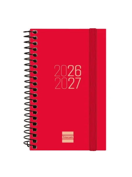 Finocam Espir Agenda Escolar 26/27 - Semana Vista Horizontal - Formato E3 - 79x127mm - Tapas de Polipropileno - Papel de 80g/m2 - Espiral Metalica - Esquinas Microperforadas - Color Rojo