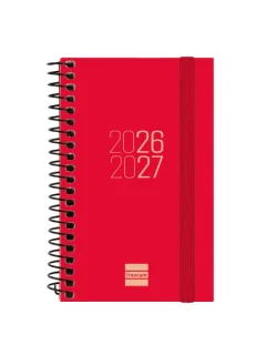 Finocam Espir Agenda Escolar 26/27 - Semana Vista Horizontal - Formato E3 - 79x127mm - Tapas de Polipropileno - Papel de 80g/m2 - Espiral Metalica - Esquinas Microperforadas - Color Rojo