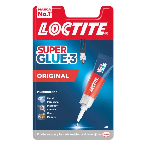 Loctite Super Glue-3 Original Pegamento Transparente Instantaneo 3gr - Formula Triple Resistencia - Secado en 3 Segundos - Tapon Antiobstruccion - 2640968/2973421