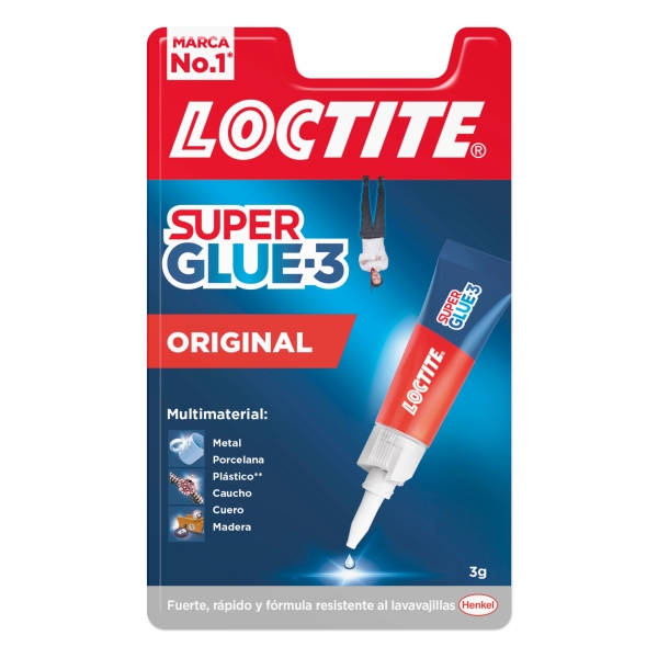 Loctite Super Glue-3 Original Pegamento Transparente Instantaneo 3gr - Formula Triple Resistencia - Secado en 3 Segundos - Tapon Antiobstruccion - 2640968/2973421