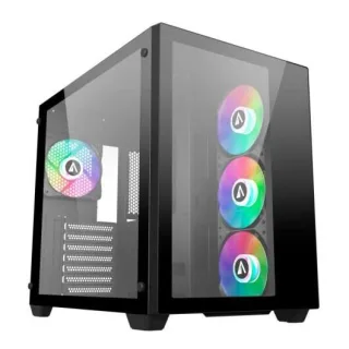 Abysm Danube Sava 285 BX203 Black ARGB Caja Torre ATX, ITX, Micro ATX - Lateral y Frontal Cristal Templado - 3.5" y 2.5" - USB-A, USB-C y Audio - 4 Ventiladores ARGB Instalados - Soporta Ref