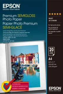 Epson Premium Semiglossy Photo Pack de 20 Hojas de Papel Fotografico - A4 - Gramaje de 251g/m2 - Acabado Semibrillante - Compatible con Impresoras Inkjet - Color Blanco