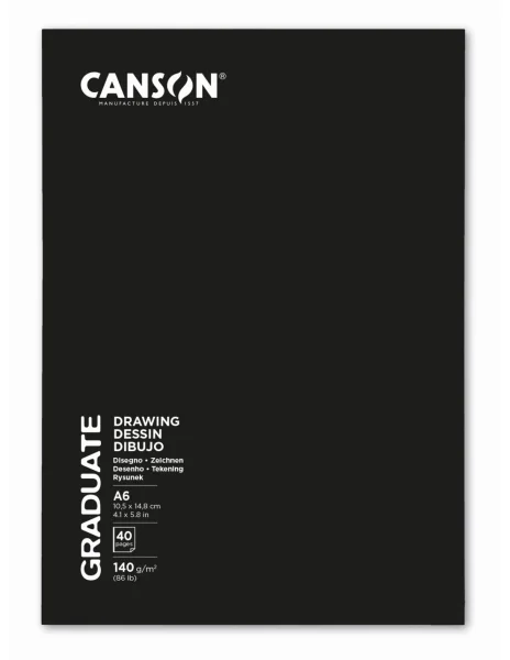 Canson Graduate Dibujo y Esbozo Cuaderno Grapado con 20 Hojas A6 - 140g - Grano Fino - Color Blanco