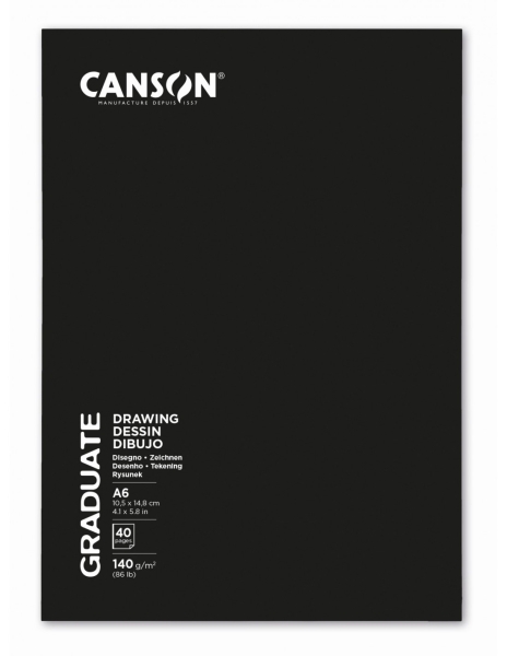 Canson Graduate Dibujo y Esbozo Cuaderno Grapado con 20 Hojas A6 - 140g - Grano Fino - Color Blanco