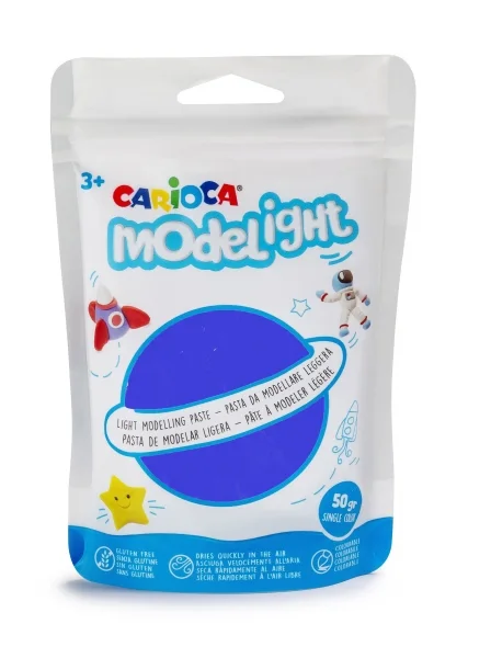 Carioca Modelight Pack de 50gr de Masa de Modelar - Super Ligera - Elastica y Maleable - Se Seca al Aire - No Ensucia las Manos - Reutilizable con Agua - Color Azul