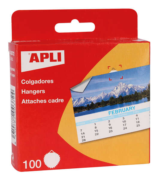 Apli Colgadores de Papel Engomado Redondos Ø 30mm - Borde en Estrella - Triangulo Metalico de Soporte - Adhesivo Blanco de Gran Resistencia - Color Blanco