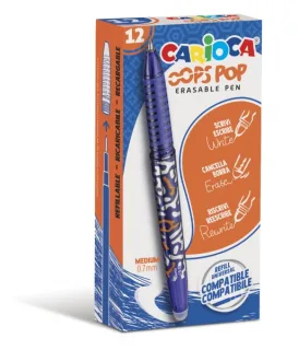 Carioca Oops Pop Boligrafos Borrables - Termo Sensible - Empuñadura Texturizada - Punta de Ø 0.7mm - Doble Goma - Recambios Compatibles - Color Azul · Pack de 12 uds.