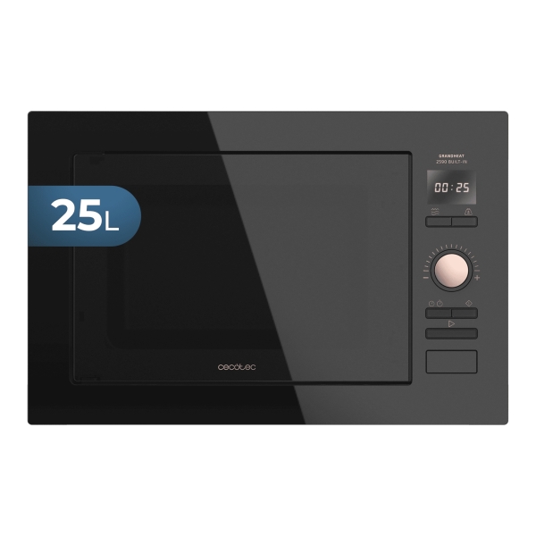 Cecotec GrandHeat 2590 Built-in Microondas Encastrable - 900W - Capacidad 25L - Grill 1000W - 8 Funciones Preconfiguradas - Temporizador - Funcion Quick Start - Bloqueo Infantil - Color Negr