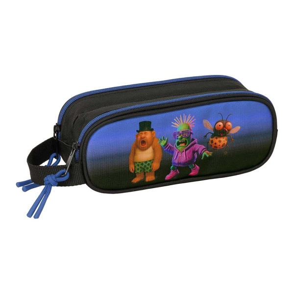 Safta Brainrot Portatodo - 2 Compartimentos con Cremallera - Asa Lateral - Capacidad 1L - 21x8x6cm - Color Negro y Azul