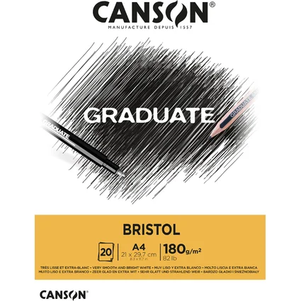 Canson Graduate Bristol Bloc Encolado de 20 Hojas A4 - 180g - Extraliso - Color Blanco
