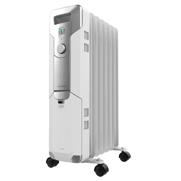 Cecotec ReadyWarm 7000 Space Radiador de Aceite con 7 Modulos de 150x580mm - 1500W - Calienta hasta 15m2 - 3 Niveles de Potencia - Facil Transporte con Ruedas - Recogecables - Color Blanco