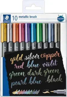 Staedtler Pack de 10 Rotuladores Permanentes - Punta Pincel - Trazo 1-6mm Aprox - Capuchon con Clip - Colores Metalicos Surtidos
