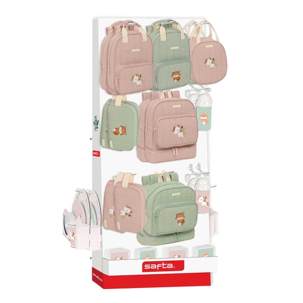 Safta Expositor con 10 Ganchos para Mochilas - Carton Reciclado - Facil de Organizar y Exhibir - Contribuye al Cuidado Ambiental - 650x280x1580mm - Colores Surtidos