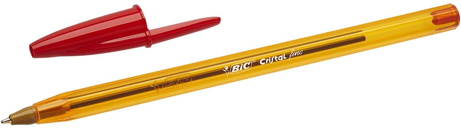 Bic Cristal Original Fine Boligrafo de Bola - Punta Redonda de 0.8mm - Trazo de 0.30mm - Tinta con Base de Aceite - Translucido - Color Rojo · Pack de 50 uds.