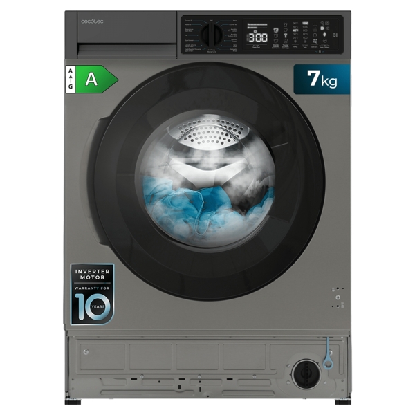 Cecotec Bolero DressCode 750 BI Inverter Steel A Lavadora Integrable - Capacidad 7kg - Velocidad 1200rpm - Temperatura Regulable - Motor Inverter - Inicio Programable - 15 Programas - Color
