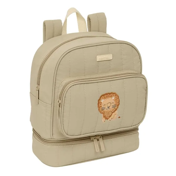 Safta Leon Mochila Guarderia - Isotermica - Tarjeta de Identificacion - Asa Superior - Compatible con Carro - 7.25L - 220x100x270mm - Color Arena