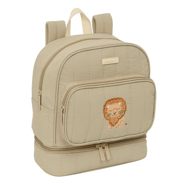 Safta Leon Mochila Guarderia - Isotermica - Tarjeta de Identificacion - Asa Superior - Compatible con Carro - 7.25L - 220x100x270mm - Color Arena