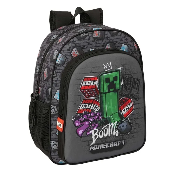 Safta Minecraft Graffiti Mochila - 15L - Adaptable a Carro - Bolsillo Frontal - Portabotellas - Cremallera con Doble Tirador - Asa de Mano - Hombreras y Espalda Acolchada - 32x38x12cm - Color Gris