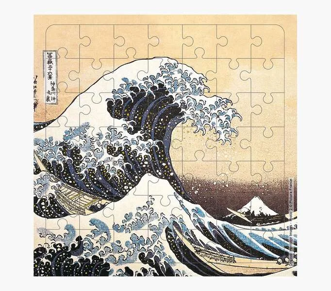 Pictura Tarjeta Puzzle - 15.5x15.5cm - Tematica La Gran Ola de Kanagawa - 49 Piezas - Incluye Tarjeta Plegada y Sobre Blanco - Certificacion FSC