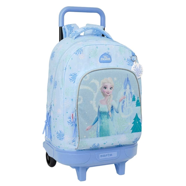 Safta Frozen Mochila con Carro - Extraible - 33L - Portabotellas - Tarjeta de Identificacion Personal - Cremallera con Doble Tirador - Asa de Mano - Bolsillo Frontal - 33x45x22cm - Color Azul Pastel