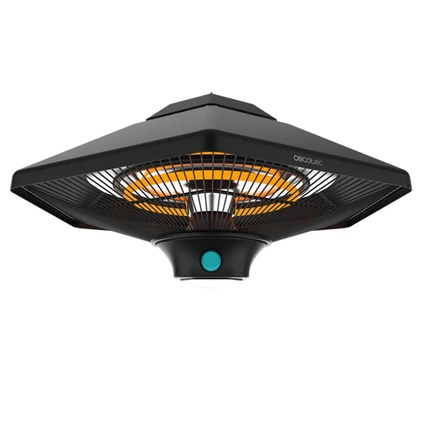 Cecotec ReadyWarm 2000 Power Ceiling Estufa Halogena de Techo para Exterior - Potencia de 2000W - Proteccion IP34 - 3 Niveles de Calor - Mando a Distancia - Luz LED Independiente - Color Negro