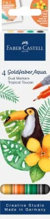 Faber-Castell Tropical Escapes Pack con 4 Rotuladores Goldfaber Doble Punta - Punta Pincel y Punta Fina 0.6mm- Solubles en Agua, Inodoros, Sin Acido y con PH Neutro - Colores Surtidos