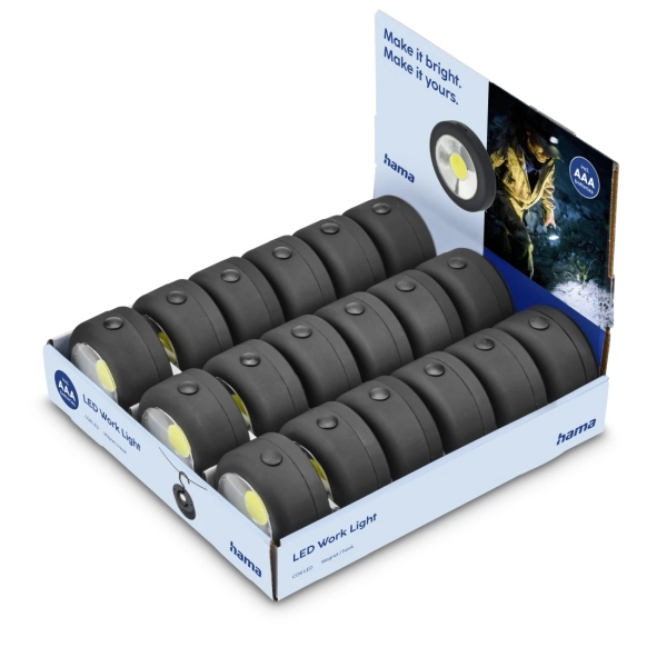 Hama W140 Lamparas LED de Trabajo - Iman - Gancho Desplegable - Color Negro · Pack de 18 uds.