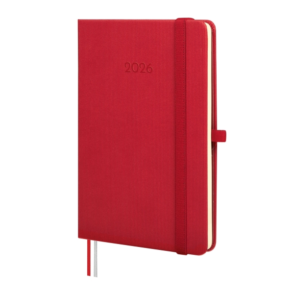 Finocam Minimal Textura Agenda - Anual 2026 - Tapa Dura - Cierre con Goma Elastica - Formato M4 - 124x16x174mm - Semana Vista Horizontal - Color Rojo