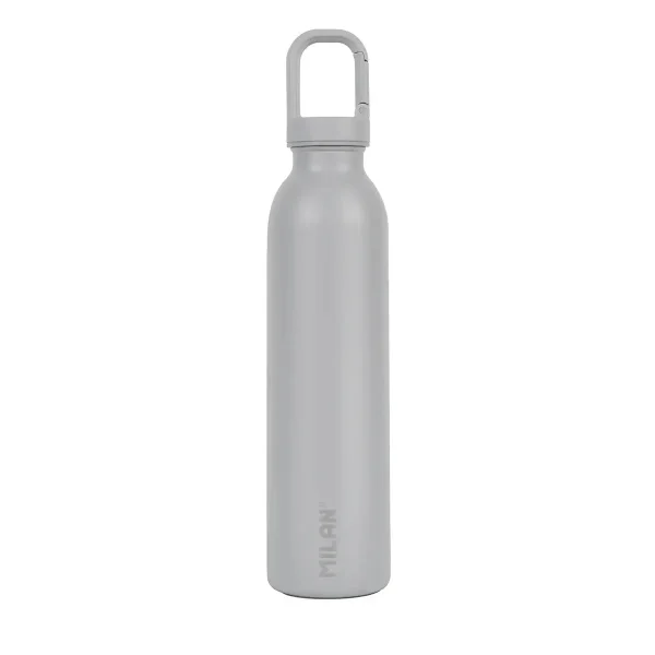 Milan Shadow Botella Isotermica 0.59L - Tapon con Mosqueton - Doble Pared de Acero Inoxidable - Libre de Bisfenol A (BPA) - Liquidos Calientes hasta 12h, Frios hasta 24h - Color Gris