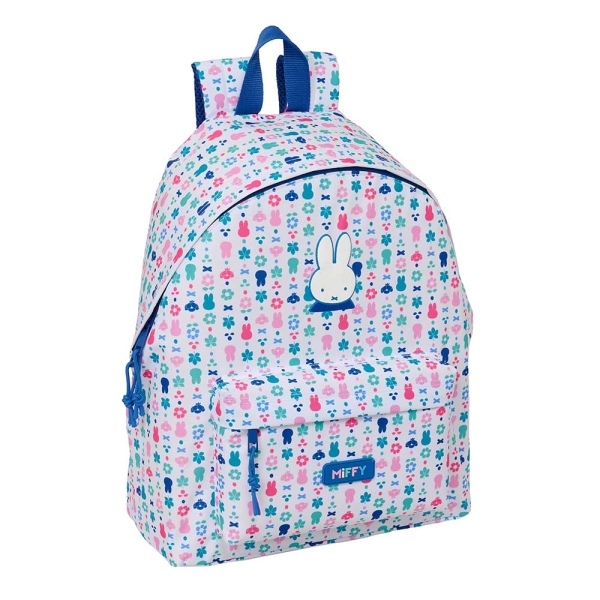Safta Miffy Bunny Mochila - Bolsillo Frontal - Espalda Acolchada - Hombreras Ergonomicas - Cremallera con Doble Tirador - Asa de Mano - 33x42x15cm - Color Blanco y Azul