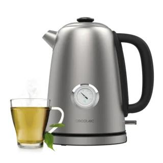 Cecotec Thermosense 620 Vintage Hervidor de Agua Electrico - Potencia de 2200W - Capacidad 1.7L - Acero Inoxidable - Termometro Analogico - Base Giratoria 360º - Apagado Automatico