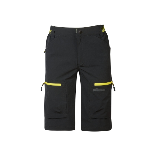 Upower Ares Bermudas de Trabajo con Corte Jogging - Talla 2XL - Tejido U-4 Way Stretch, Multibolsillos con Cremallera y Velcro, Proteccion Lumbar, Cinta Reflectante, Impermeables - Color Neg