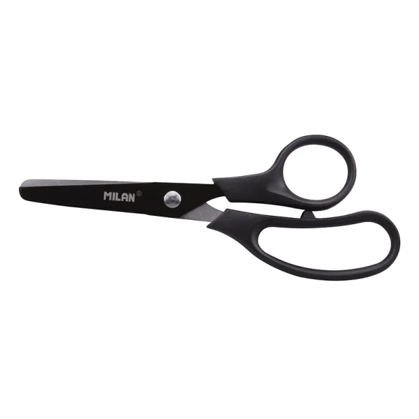 Milan Basic Colours Tijeras de 13.4cm - Mango Ergonomico - Punta Redondeada - Hoja de Acero Inoxidable - Color Negro · Pack de 10 uds.
